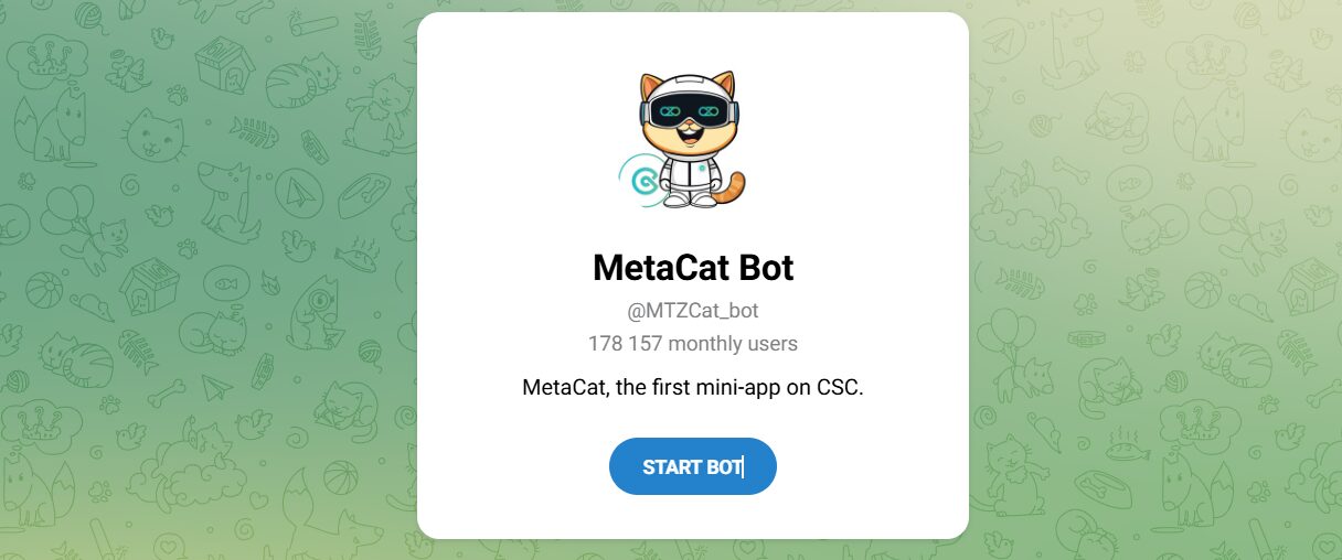 Внешний вид бота в телеграме MetaCat Bot @MTZCat_bot Внешний вид бота в телеграме MetaCat Bot @MTZCat_bot