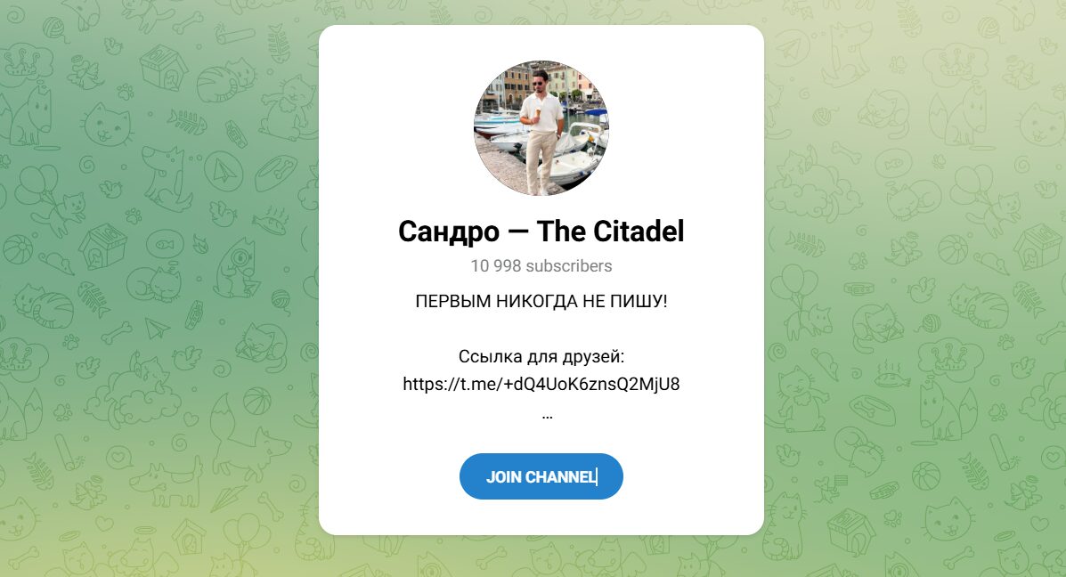 Внешний вид телеграм канала Сандро — The Citadel Внешний вид телеграм канала Сандро — The Citadel