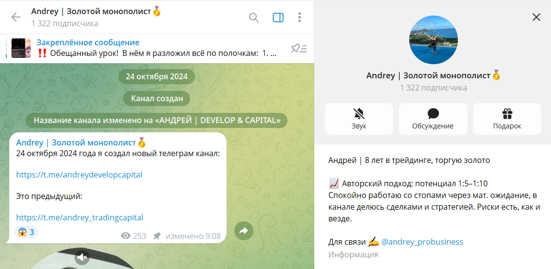 Информация по каналу в телеграме Andrey Золотой монополист
