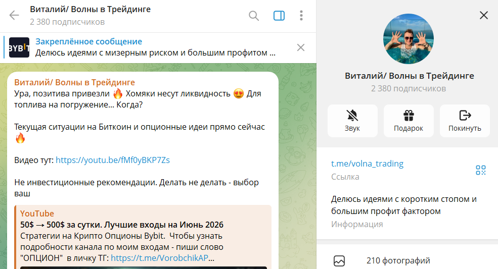 Обзор канала в телеграмме Виталий | Волны в трейдинге