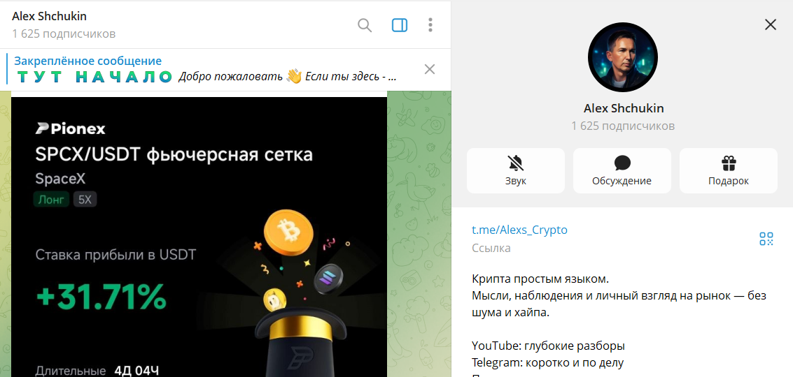 Описание канала в телеграмме Alex Shchukin