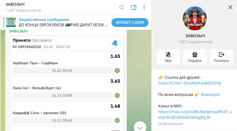 Описание телеграмм-канала ЗАВОЗЫЧ с прогнозами