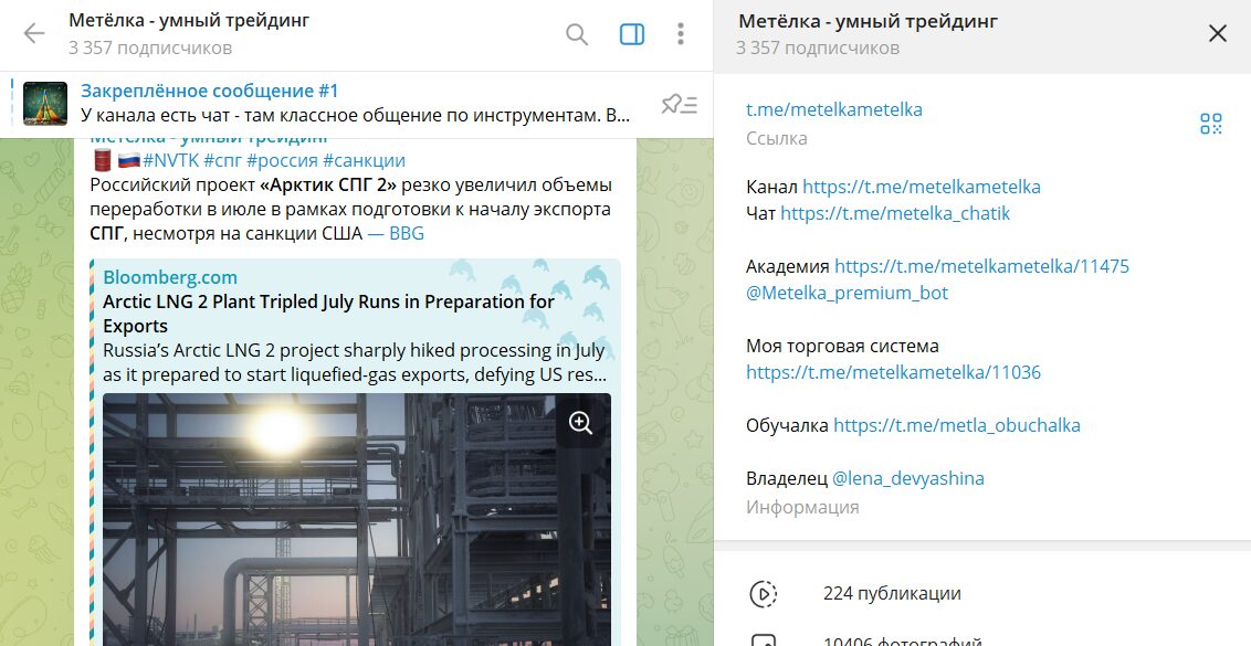 Описание телеграмм канала Метелка - умный трейдинг