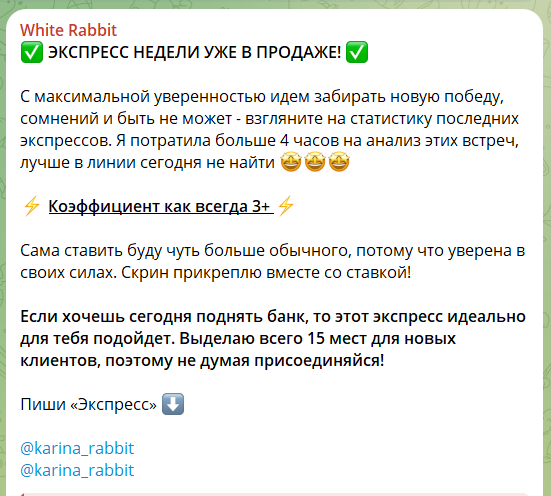Платные экспрессы на канале в телеграмме White Rabbit