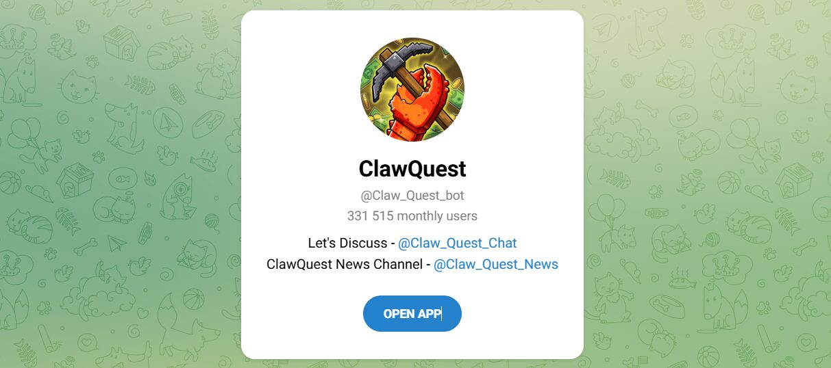 Внешний вид телеграм бота ClawQuest Внешний вид телеграм бота ClawQuest