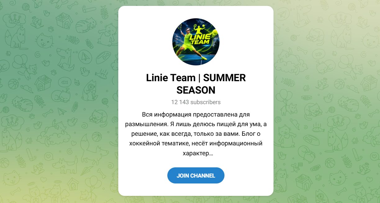 Внешний вид телеграм канала Linie Team SUMMER SEASON