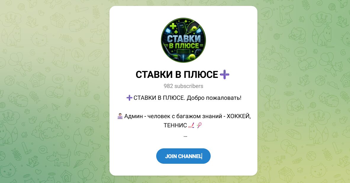 Внешний вид телеграм канала Ставки в плюсе Внешний вид телеграм канала Ставки в плюсе