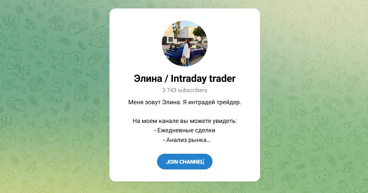 Внешний вид телеграм канала Элина Intraday trader