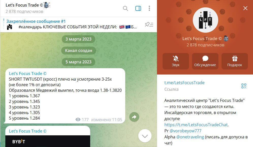 Вводные данные по каналу в телеграмме Let’s Focus Trade