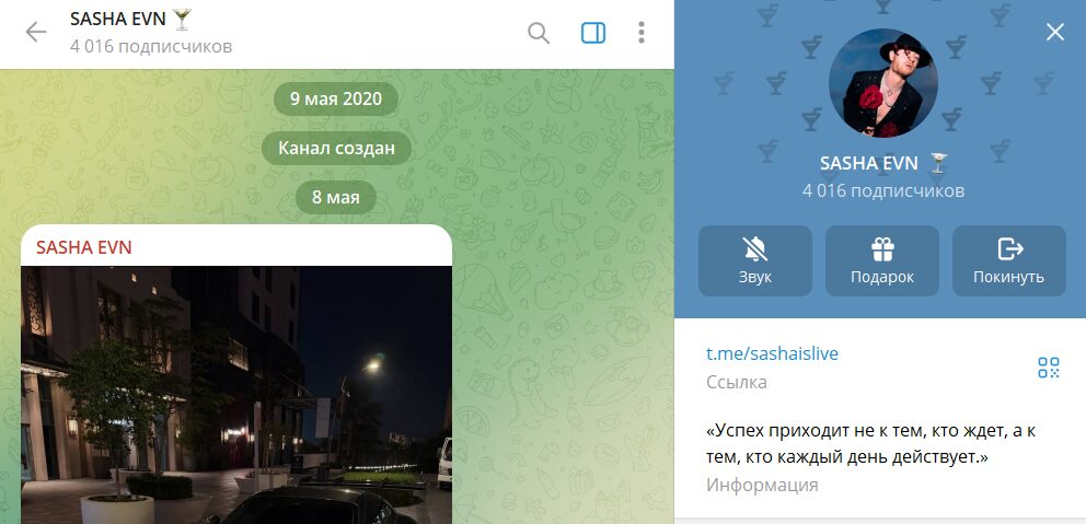 Вводные данные по telegram-каналу SASHA EVN с розыгрышами
