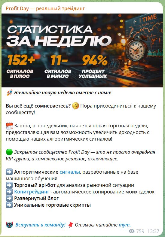 Закрытое сообщество в телеграмме Profit Day