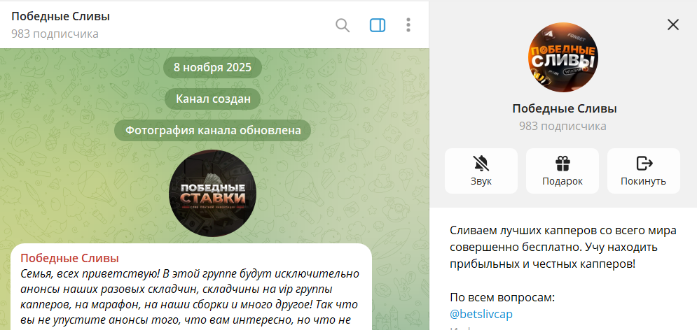 Информация по телеграм-проекту Победные сливы со ставками