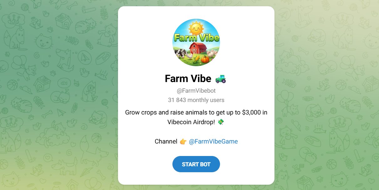 Внешний вид телеграм бота Farm Vibe Внешний вид телеграм бота Farm Vibe