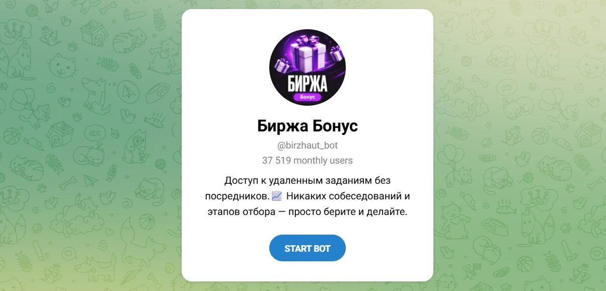Внешний вид телеграм бота Биржа бонус