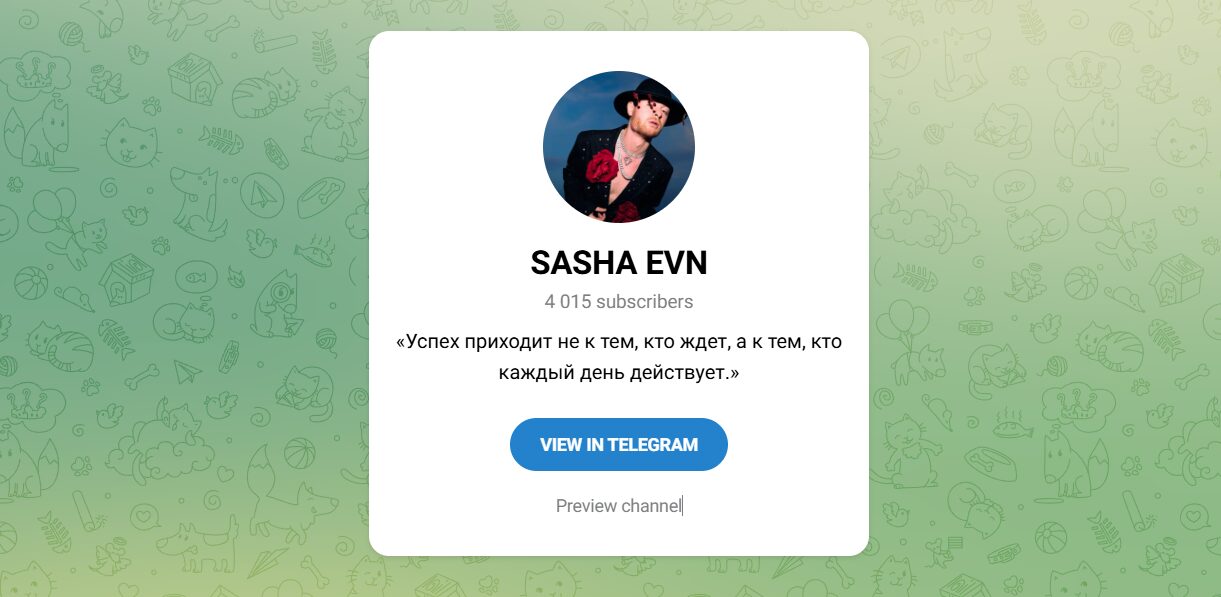 Внешний вид телеграм канала SASHA EVN Внешний вид телеграм канала SASHA EVN