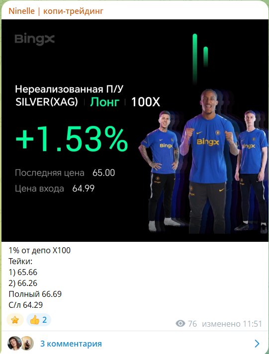 Бесплатный сигнал с канала в телеграме Ninelle копи-трейдинг