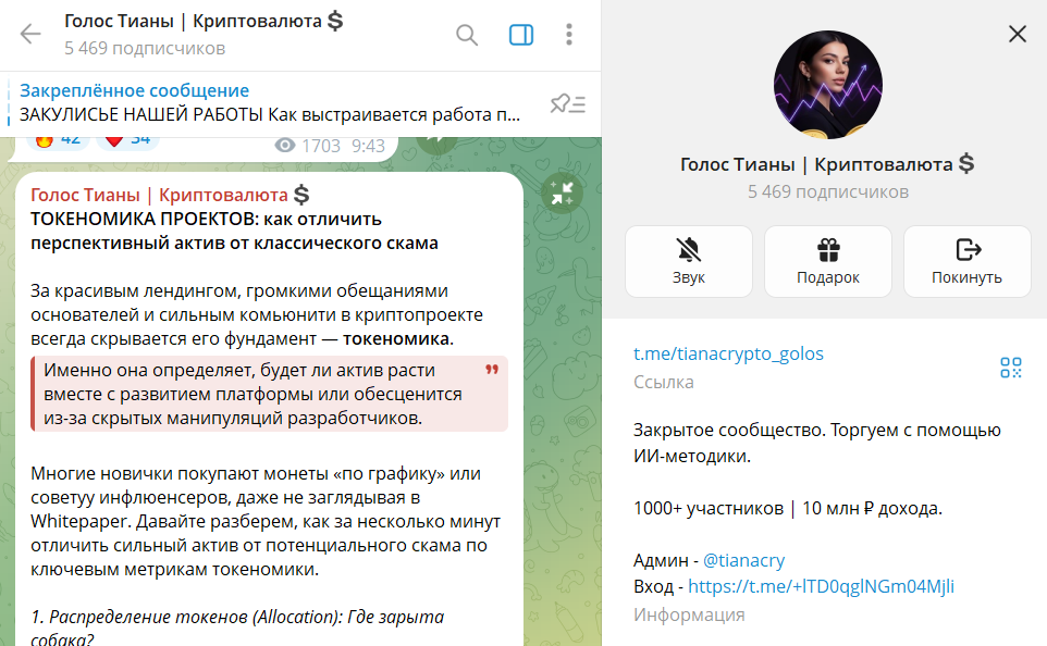Вводные данные по телеграмм-каналу Голос Тианы Криптовалюта