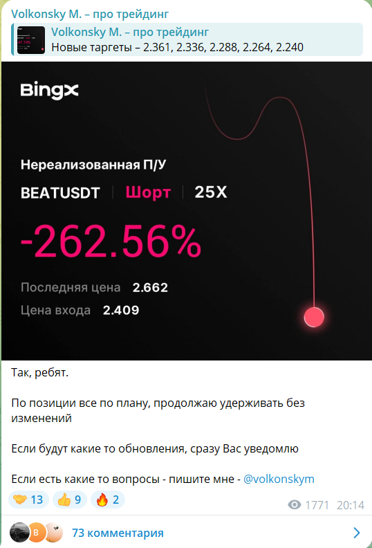 Минусовая сделка от трейдера Матвея Волконского