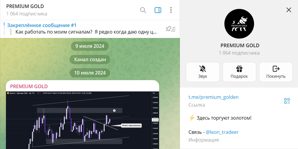 Сведения по telegram-каналу PREMIUM GOLD с сигналами