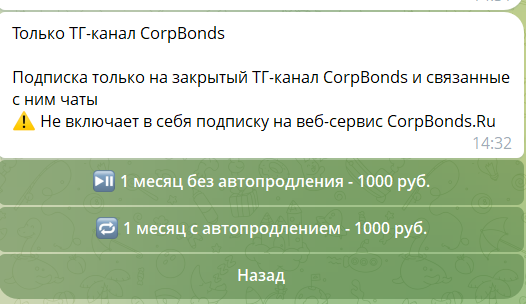 Стоимость подписки ТГ-канал CorpBonds