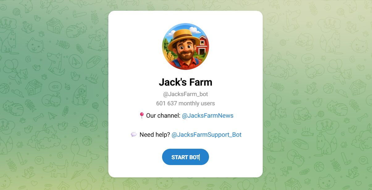 Внешний вид телеграм бота Jack's Farm Внешний вид телеграм бота Jack's Farm