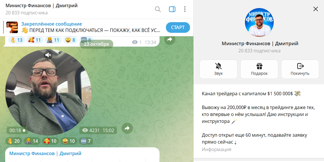 Вводные данные по телеграм каналу Министр Финансов Дмитрий