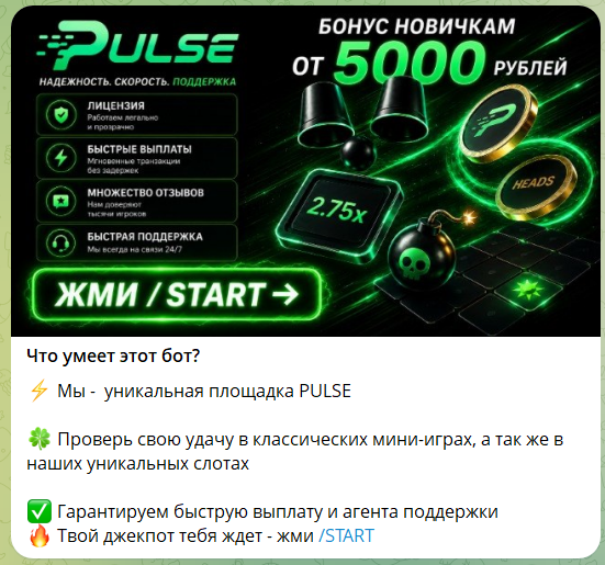 Обзор бота в телеграме PULSE @pulsegambot